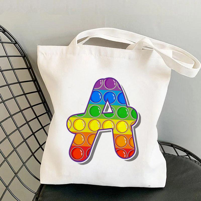 

Сумка-шоппер Rainbow Word A, антистрессовая сумка с принтом, женская сумка-шопер в Харадзюку, сумка для покупок Fidget, стресс-сумка, женская холщовая сумка