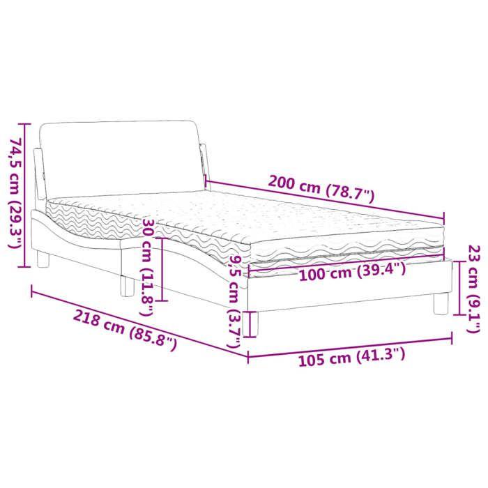 VidaXL Bed with Mattress White and Black 100x200 Cm Faux Leather 3208363