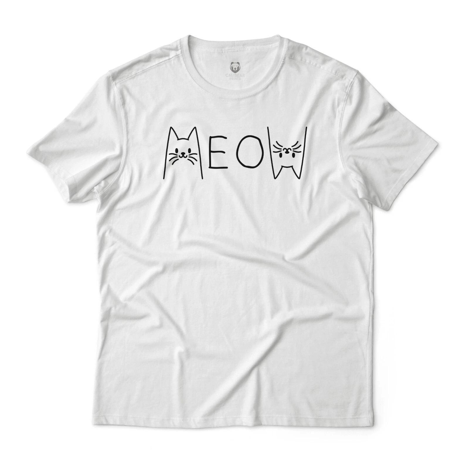 Whimsical Cat Face MEOW Graphic T shirt S