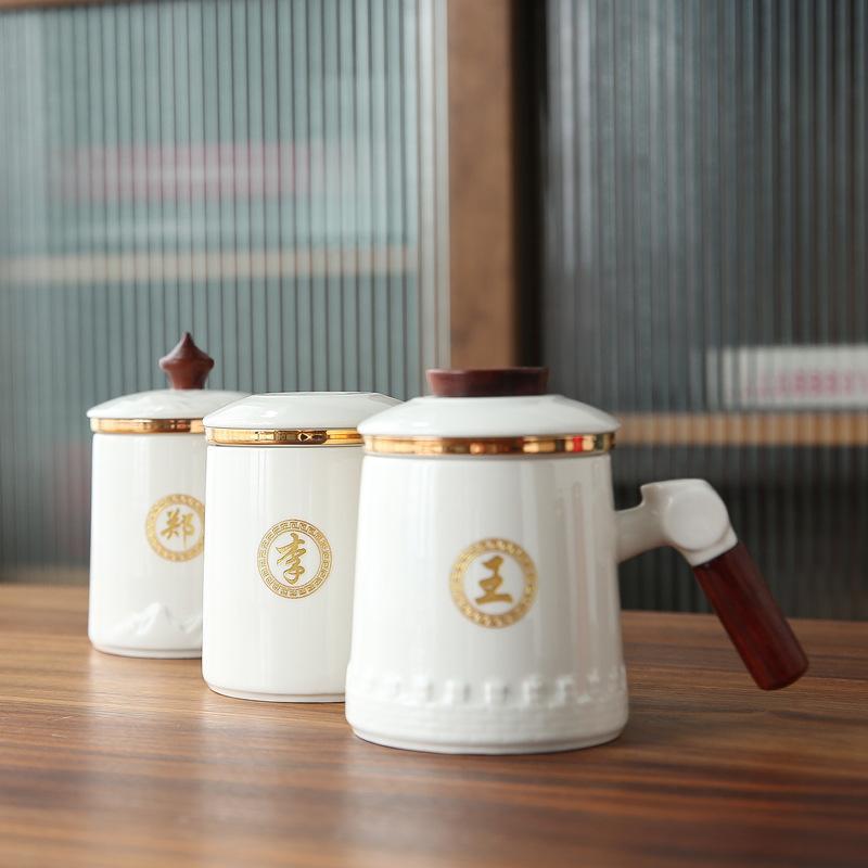 Suet Jade Ceramic Office Cup White Porcelain Tea Cup With Lid Business Meeting Cup Ceramic Cup Gift Box Can Be Ordered