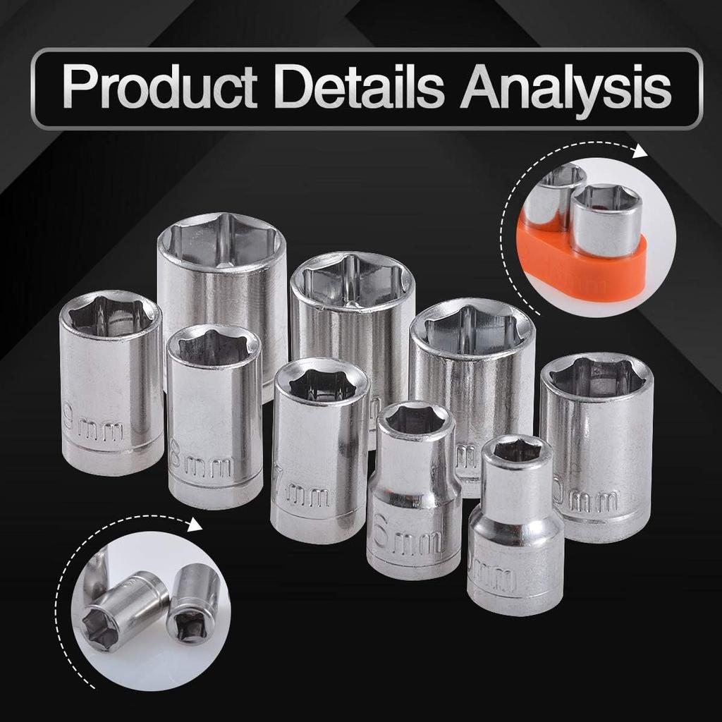 1/3Set Hexagonal Sleeve Drive Socket Standard Metric Socket Kit with Storage Base Conversion Head 5/6/7/8/9/10/11/12/13mm