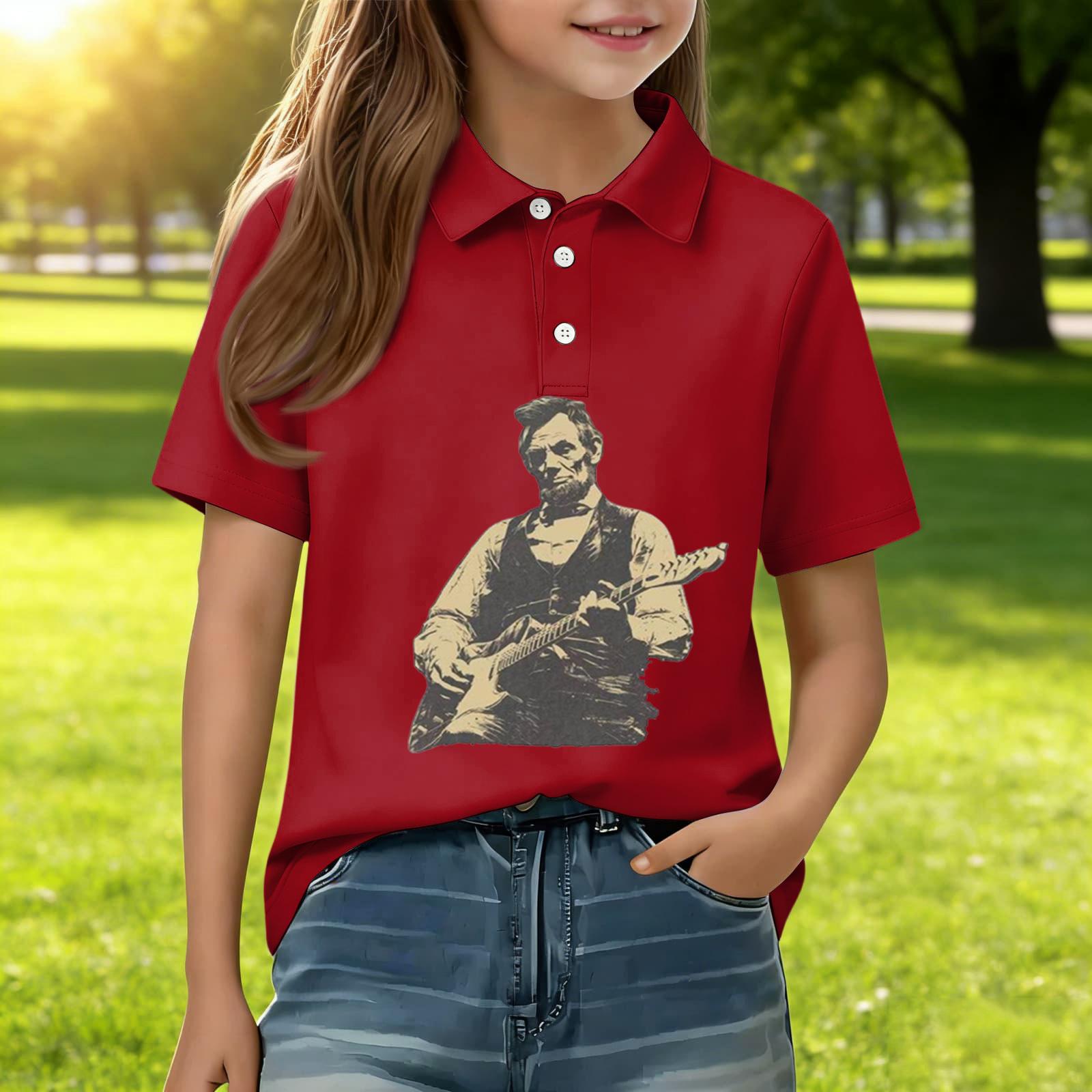 

Kids Casual Short Sleeve Polo Shirt with Printed Graphic Design Lightweight Comfortable Fit for Everyday Wear 110 красный