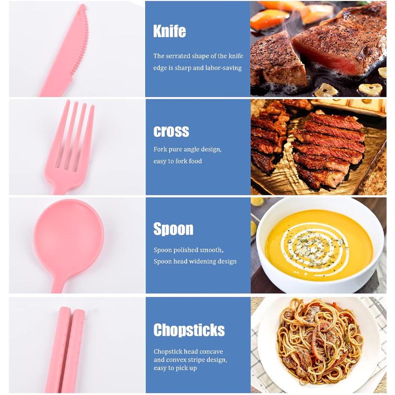 Portable Plastic Cutlery with Case Reusable Utensils Set for Picnics Travel Celebrate Holidays Picnics Travel and Daily Use