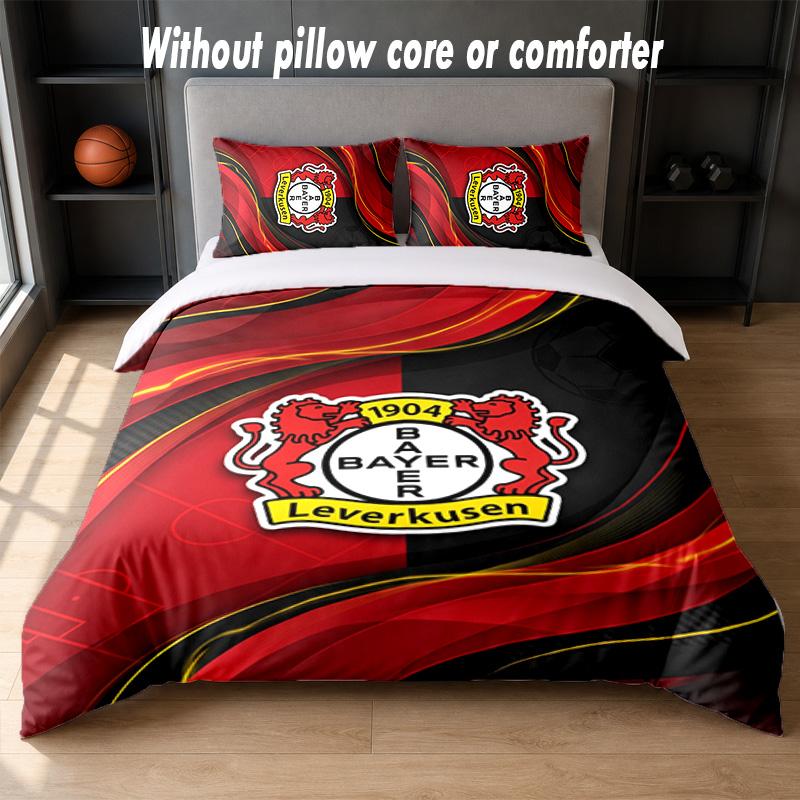 Bayer Leverkusen Football Design Bed Bedding Set 1 Duvet Cover + 2 Pillowcases Soft Breathable Household Bed Linens