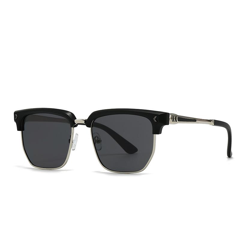 New Classic Half Frame Sunglasses Men Women Retro Rivet Small Sun Glasses Male Popular Black Travelling Shades