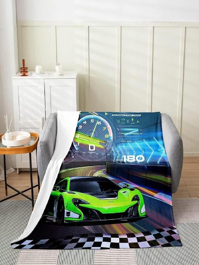AllSeason Sports Car Bed Blanket Flannel Fleece Throw Microfiber Green Plush Twin Size x for Boys Girls Room Decor