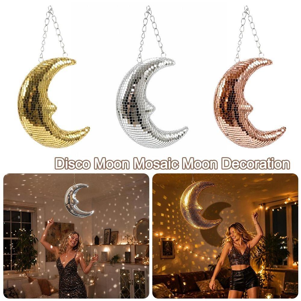 Reflective Finish Disco Moon Decoration Disco Style Party Room Decor Ornament Party Decor
