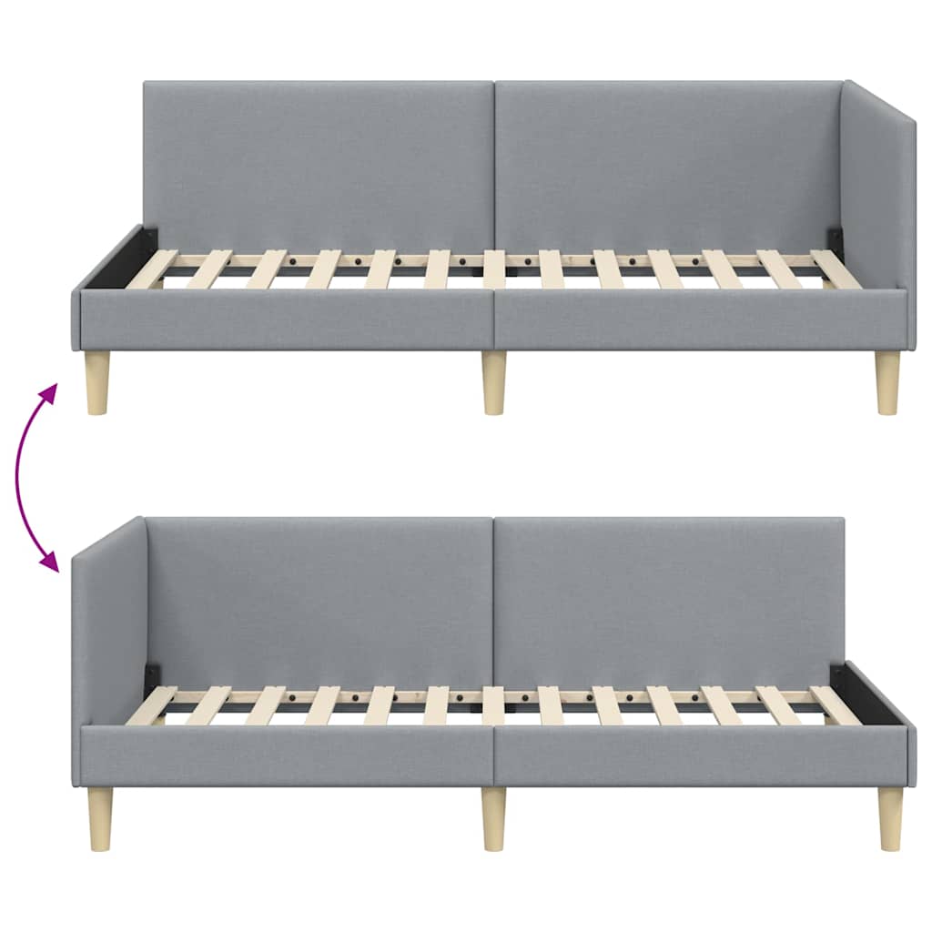 Corner Bed Frame Light Grey 100 Cm X 200 Cm Fabric and Plywood