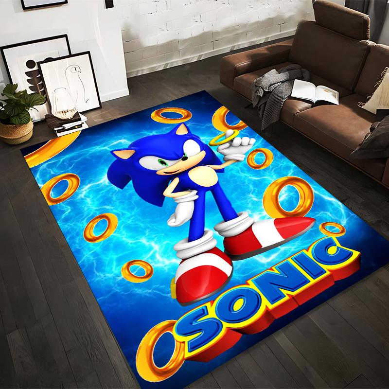 

Blue Character Print Rug with Gold Rings, Gaming Style Living Room Carpet Suitable for use as an anti-slip for living room bedroom sofas 40x60cm( 15x23in )
