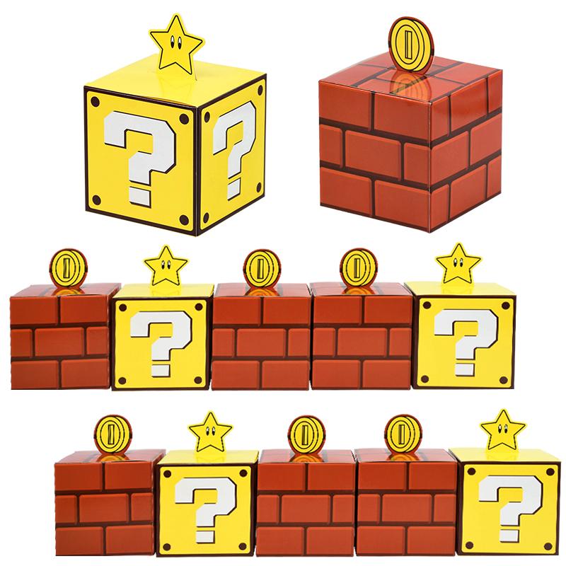 3/6Pcs Question Blocks Candy Gift Box Kids Video Game Theme Birthday Treat Box Goody Bag Boys Party Favors Decoration Supplies 10cm yellow