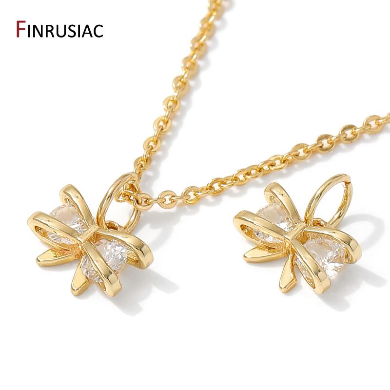 14K Gold Plated Brass Mini Cubic Zircon Bow Knot Charms Pendant For Jewelry Making,DIY Earring Bracelet Making Accessories