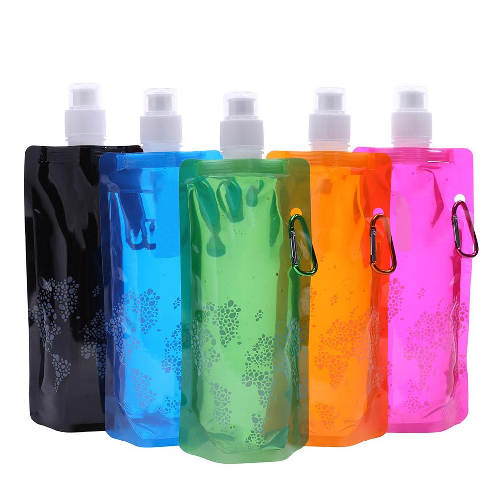 Collapsible Water Bottles with Clip Drinking Water Bags Leak Proof Sports Water Bottle for Outdoor Travel Sports Hiking Camping