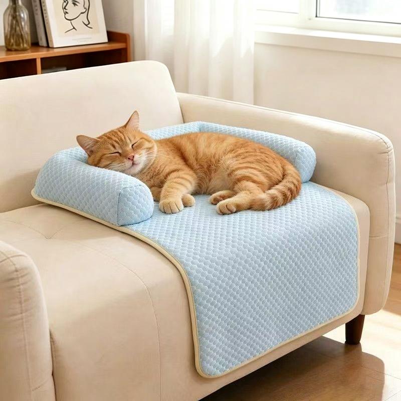 Dog Accessories Breathable Dog Cooling Mat Non-Slip Comfortable Pet Sleeping Pad With Pillow Detachable Cat Cold Bed Mat Bedroom