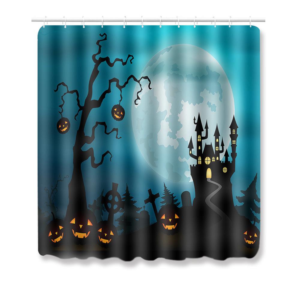 Halloween Duschvorhang Bodenmatte Kombination Vierteilige Haushalts-Fußmatte Schlafzimmer Rutschfester Teppich