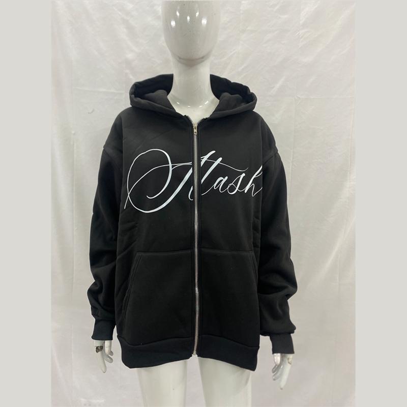 European and American Autumn and Winter Letter Printed Zipper Cardigan Hooded Men's and Women's Fashionable Street Casual Hoodie