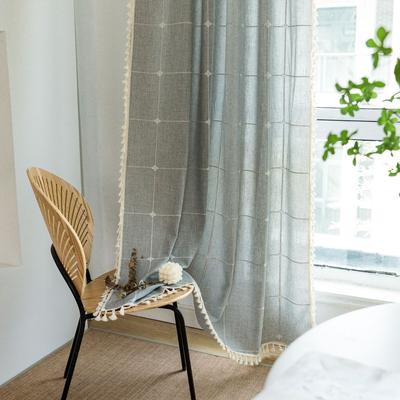 Grey Curtain Finished Product Embroidery Cotton And Linen Solid Color Plaid Coffee Insulation Living Room Kitchen Set Rod Partition Curtain