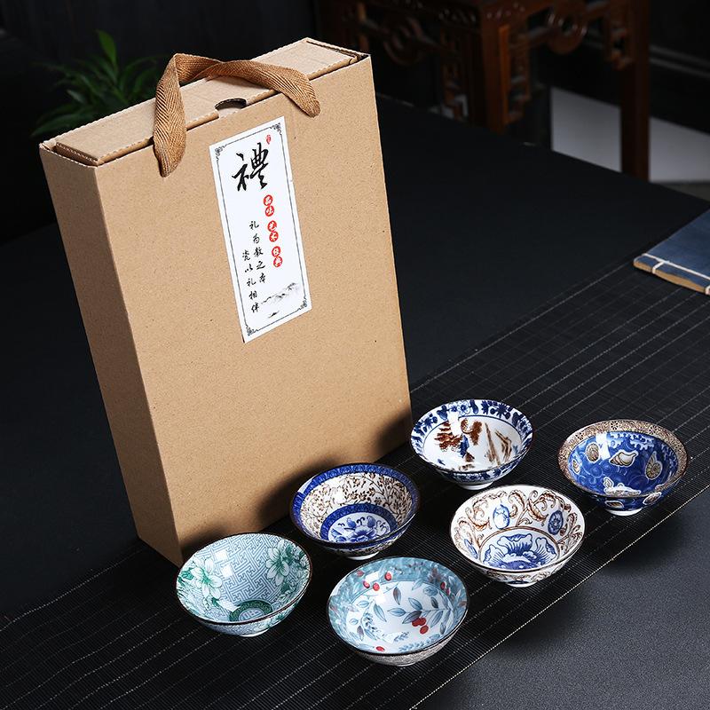 Ceramic Blue and Douli Set White Porcelain Hand-painted Household Kung Fu Tasting Bowl Tea Cup Kiln Ch