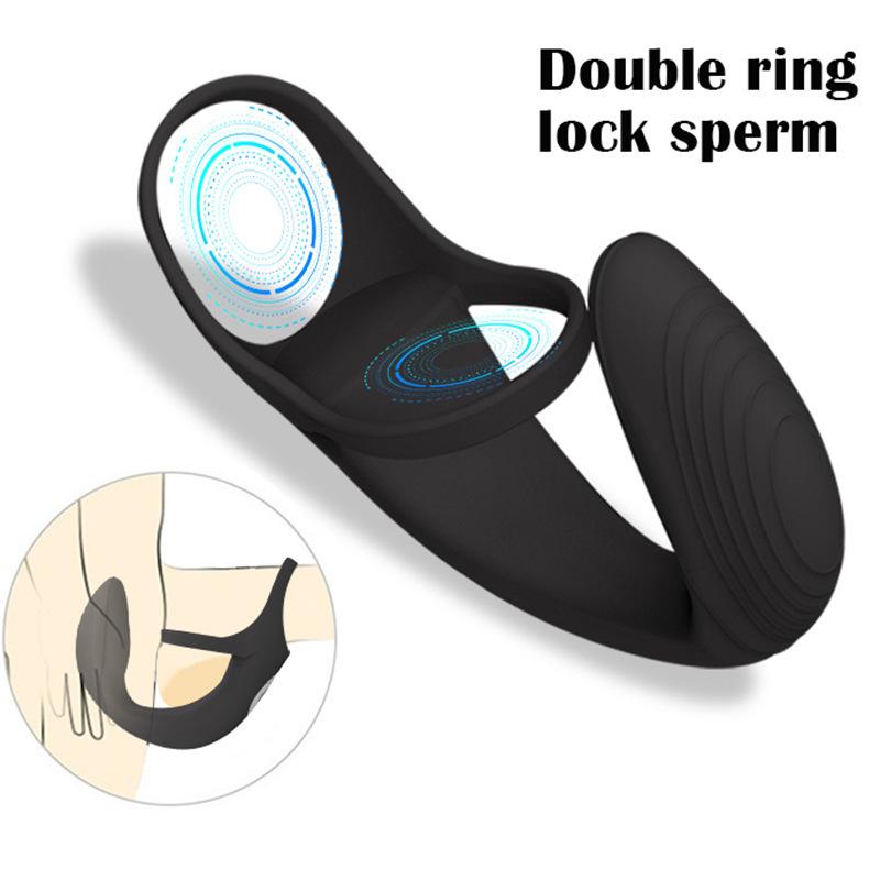 Double Ring Liquid Silicone Glans Stimulation Lock Sperm Ring Husband and Wife Vibration Wireless Remote Control Delay Ring, Adult Fun