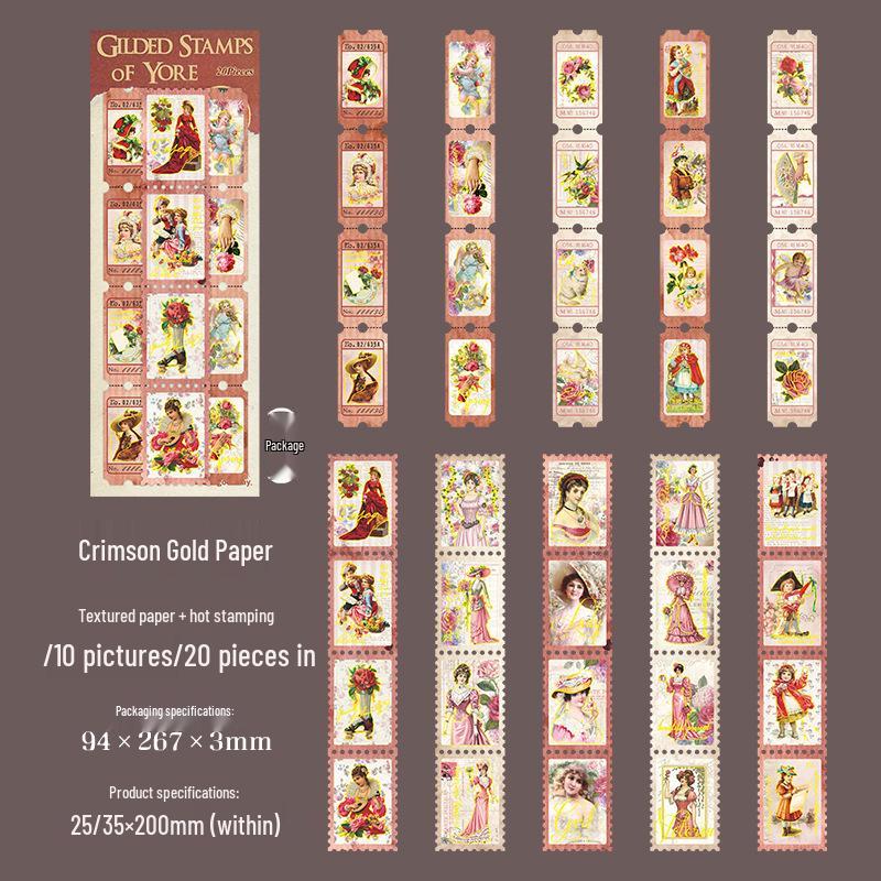 Schöner Tag Retro Vergoldete Kassenbon-Aufkleber - Alte Ticket-Serie, 4 Stile, 20 Blatt/Packung
