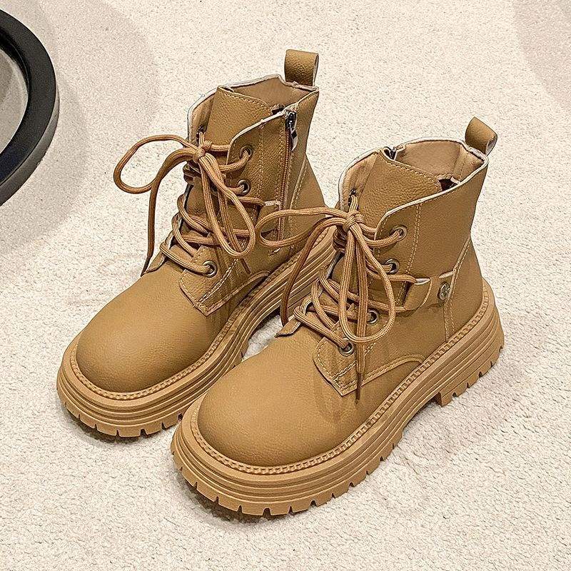 Martin Boots Damen 2025 Frühling und Herbst neu Britischer Stil Weiches Leder Super angesagte Kurze Stiefel Dicksohlige Innen erhöhende Lokomotivstiefel