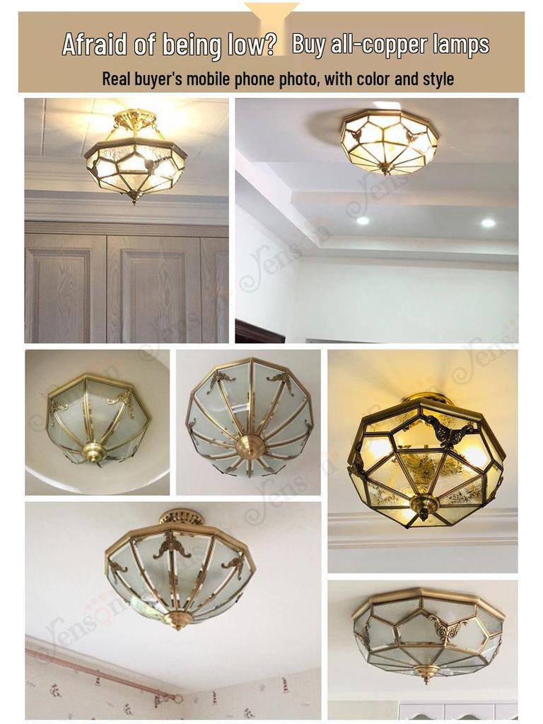 European All-Copper Ceiling Light for Bedroom, Living Room, Foyer, Balcony, or Aisle - Simple, Warm, and Romantic Design