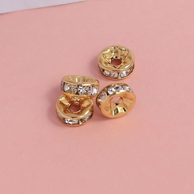 18k Gold Plated Zircon Rose Spacer Beads with Large Hole Rhinestone, DIY Jewelry Making Accessories
