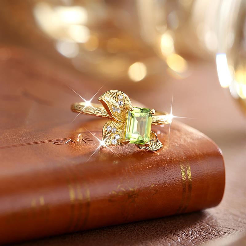 Women's S925 Silver Ring Natural Gemstone Bow Knot Adjustable Fashion Jewelry Gift