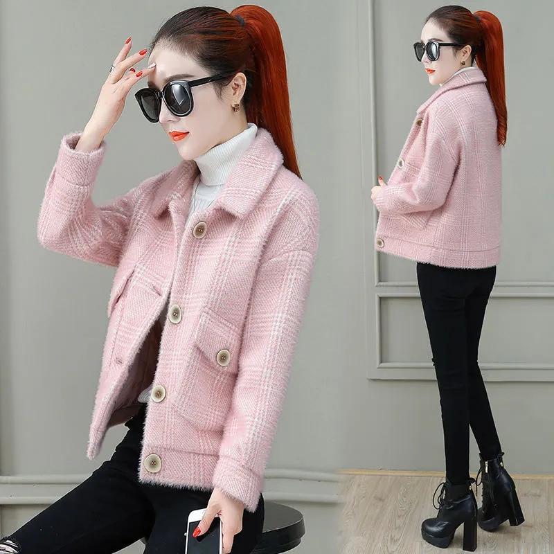 Verdickte Nerzimitatmäntel für Damen im koreanischen Stil, große, warme Jacken für Herbst und Winter, dicke Kurzmäntel