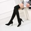 Autumn Winter Cozy Thigh High Sock Boots Women Black Stretch Fabric Pointed Toe Thin High Heel Over The Knee Slip on Botas Shoes