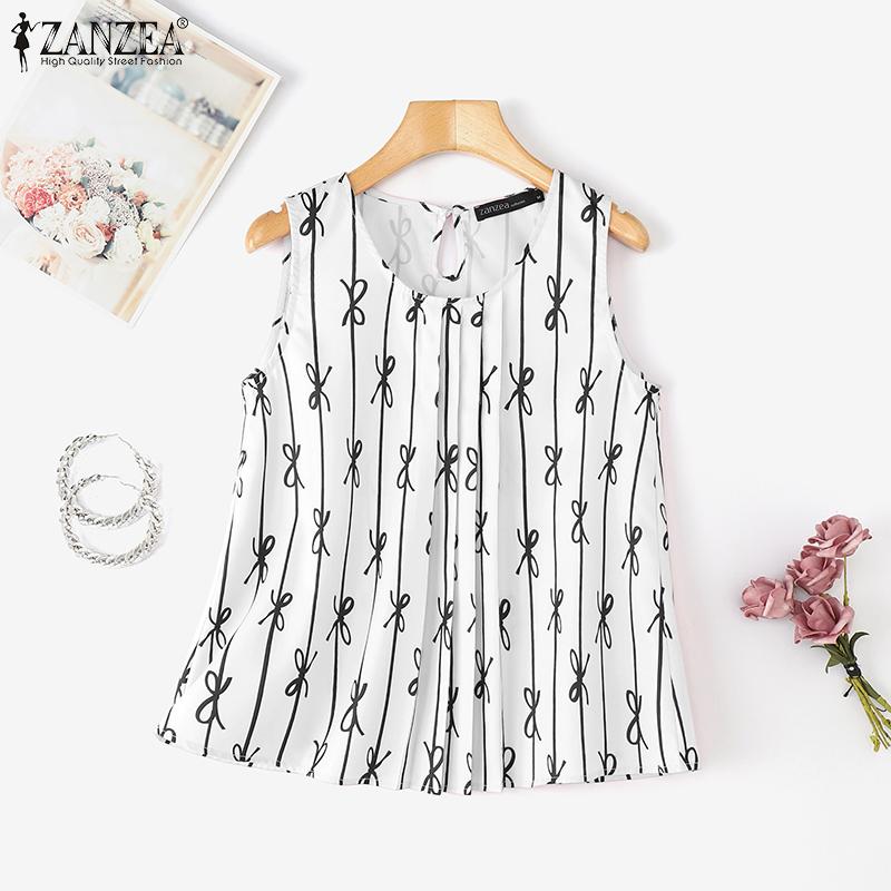 ZANZEA Womens Casual O-neck Sleeveless Summer Print Tank Tops