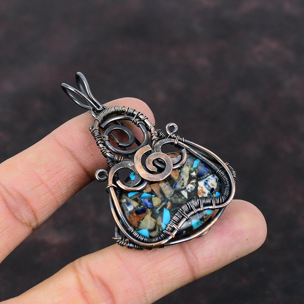 Pandantiv Cupru Multi Turcoaz Pandantiv Înfășurat în Sârmă de Cupru Pandantiv Gemă Originală Bijuterii Handmade Cadou de Nuntă Bijuterii Frumoase din Cupru