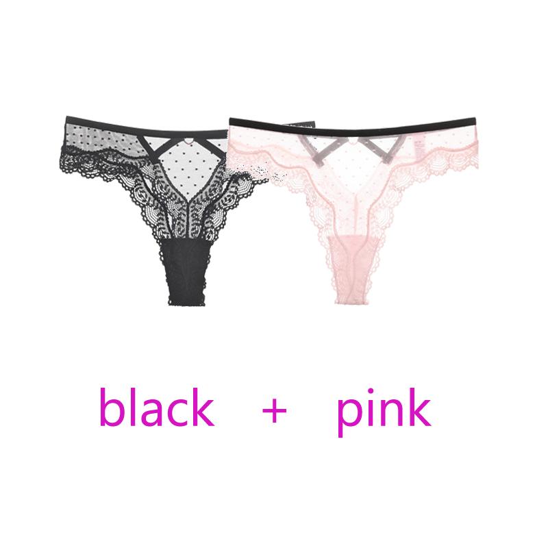 TERMEZY 2Pcs/Lot Sexy Lace Panties Women Low-waist Underwear Hollow Out Transparent Thong Female Seamless G-string Lingerie Underpant