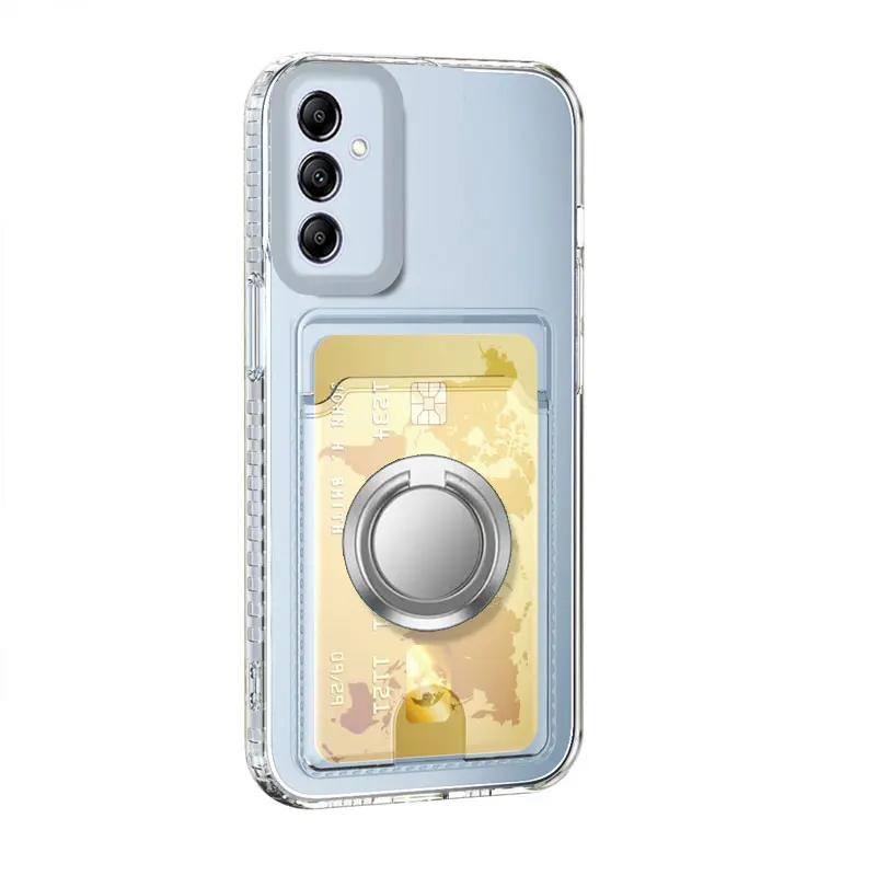 Transparent Card Slot Wallet Holder Silicone Case for Samsung S25 Ultra S24 Plus S23 FE Magnetic Ring Cover for Galaxy S25+ S 25