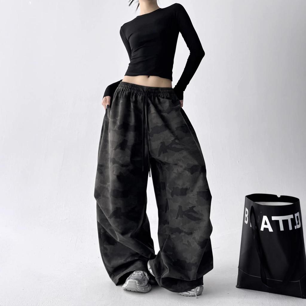 Pantaloni larghi a vita alta mimetici da donna: Stile Coreano, alla Moda e Casual
