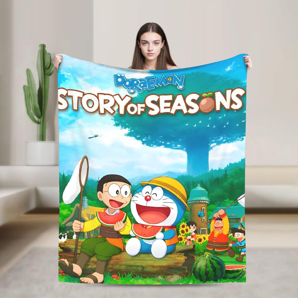 Cartoon D-Doraemon  Warm Soft Blanket  Camping Plush Throw Blanket Novelty Bedroom Flannel Bedspread Sofa Bed Cover