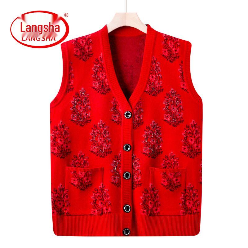 Damen Floral V-Ausschnitt Strickweste für reife Damen