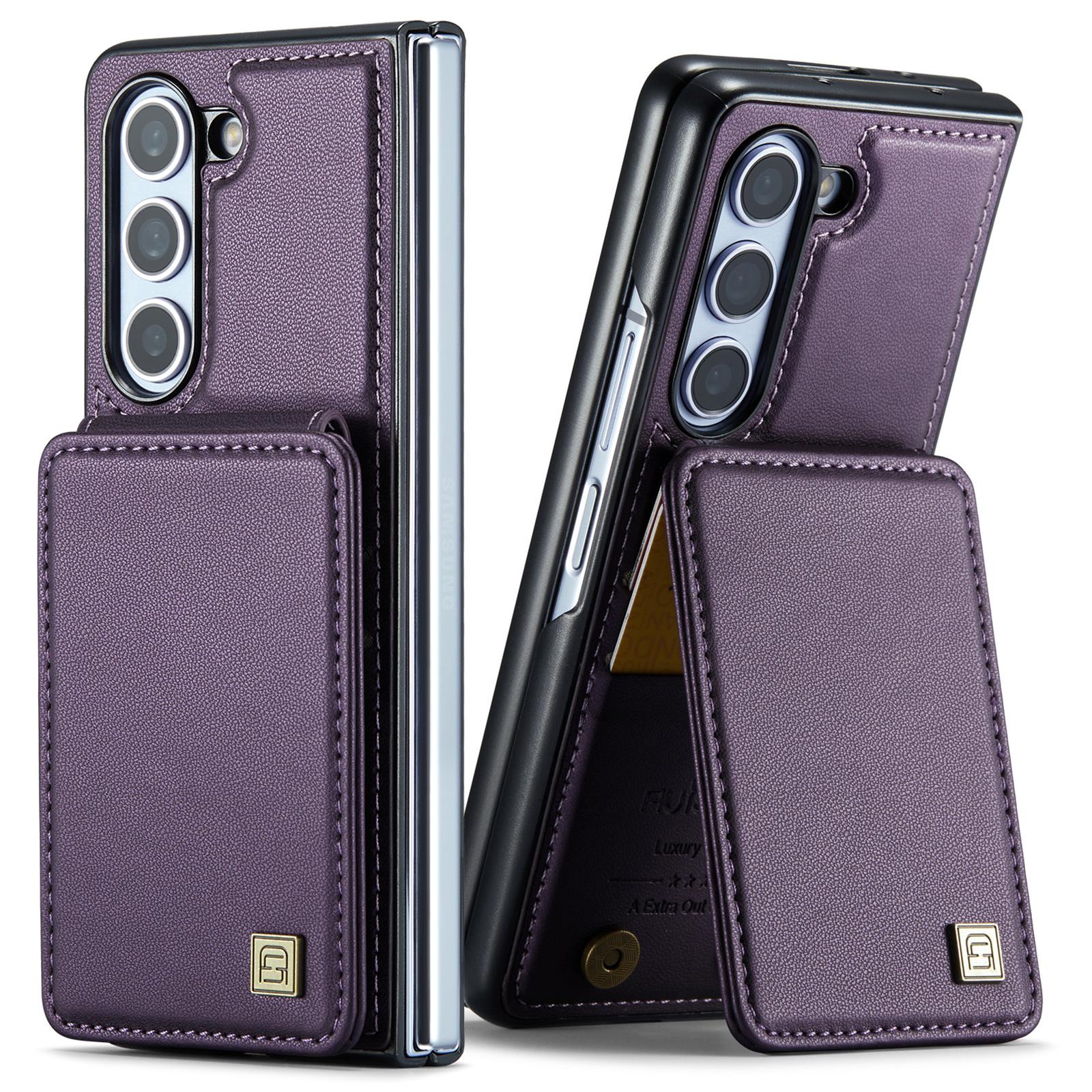 Для Samsung Galaxy Z Fold5/Galaxy Z Fold6. Чехол для телефона из искусственной кожи премиум-класса с функцией удержания карт Samsung Galaxy Z Fold6 фиолетовый