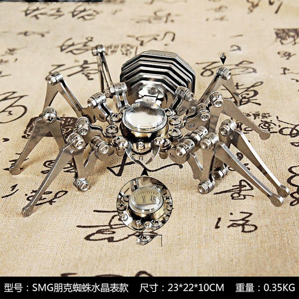 Tempo de artesanato em metal Aranha aço inoxidável estático modelo de inseto mecânico artesanato diy montagem de decorações acabadas, cra de mesa