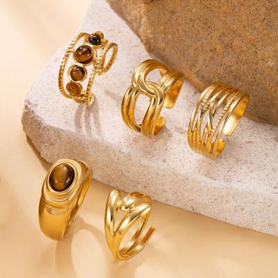 Stainless Steel Jewelry Melad Vintage Index Finger Ring Cast Oval Tiger's Eye Stone Titanium Steel Ring Factory