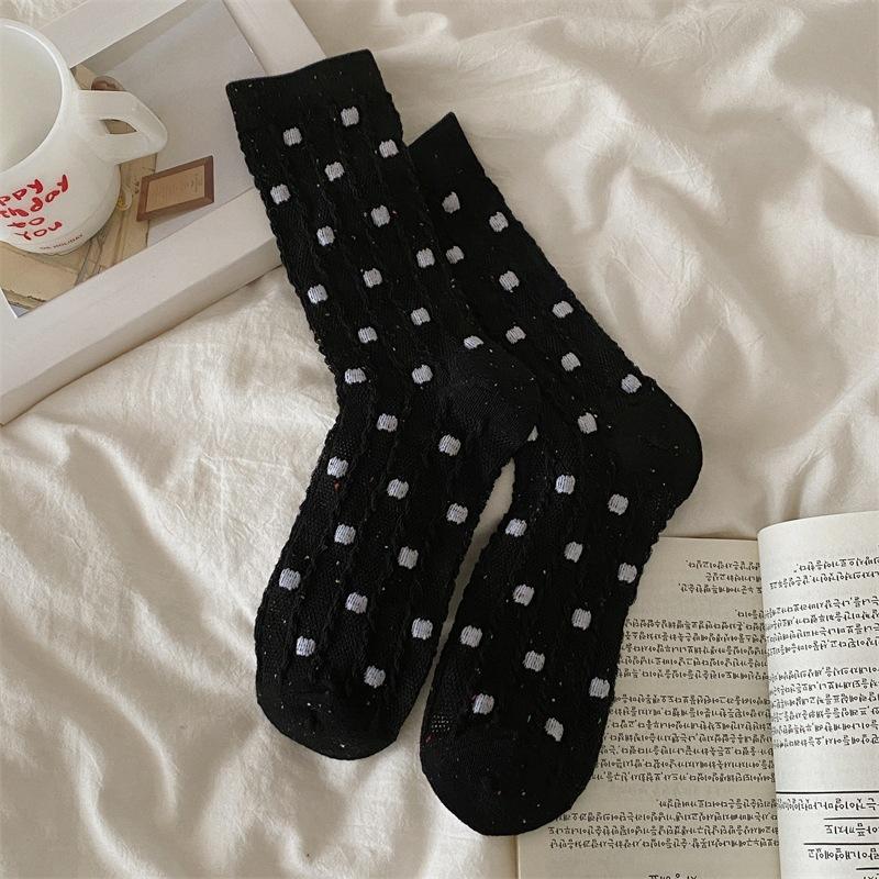 Women's Spring and Summer Thin Mesh Twist Dot Breathable Cotton Tube Stack Socks