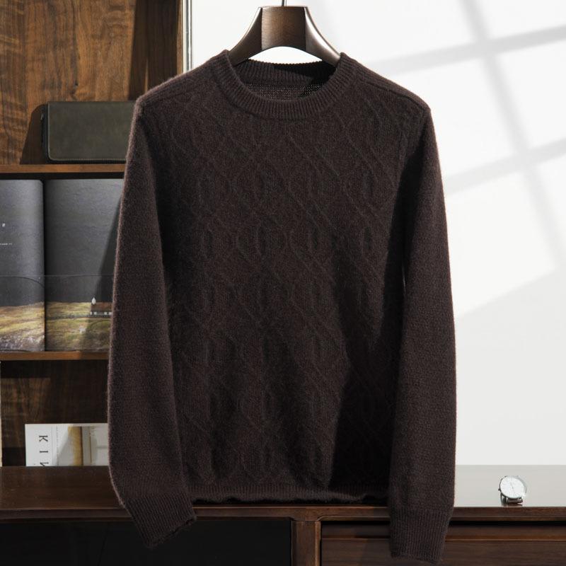 Crew neck cashmere sweater solid color jacquard knitted sweater new loose wool long-sleeved top