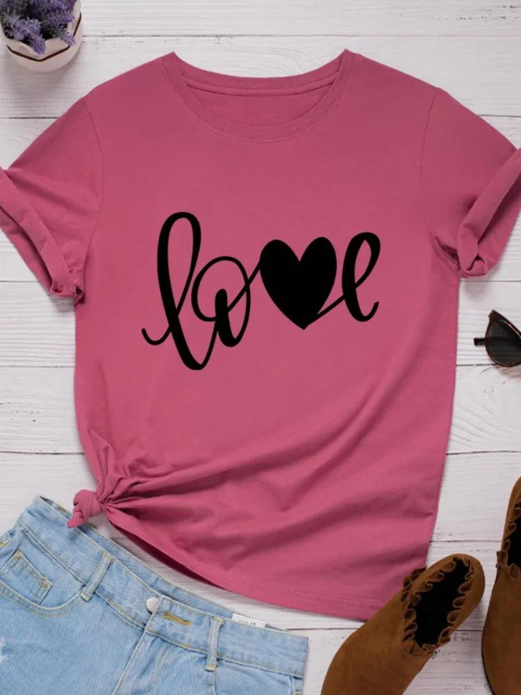 Heart Love Letter Print Women T Shirt Short Sleeve O Neck Loose Women Tshirt Ladies Tee Shirt Tops Clothes Camisetas Mujer
