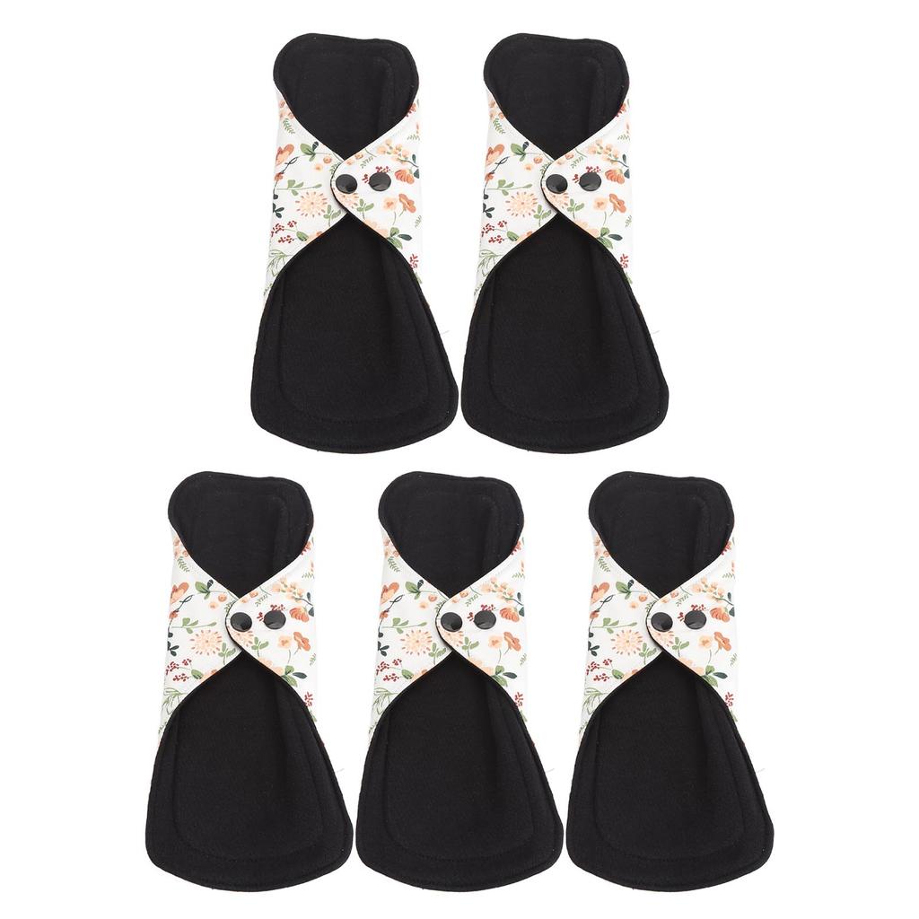 5pcs Washable Breathable Menstrual Pad Flower Pattern Super Absorbent Reusable Cotton Sanitary Pad Panty Liners M