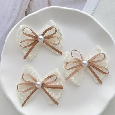 Hairpin Embroidery Lace Ribbon Bowknot Decor Hair Clip with Imitation Pearls Bangs Ponytails Buns Hair Accessories