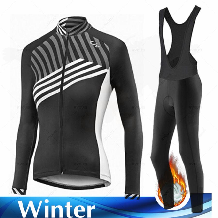 Velvet Warm Cycling Suit Set Women Fashion Long Sleeves Cycling Jersey Set Thermal Fleece Female MTB Road Bike Mallot Ciclismo Hombre