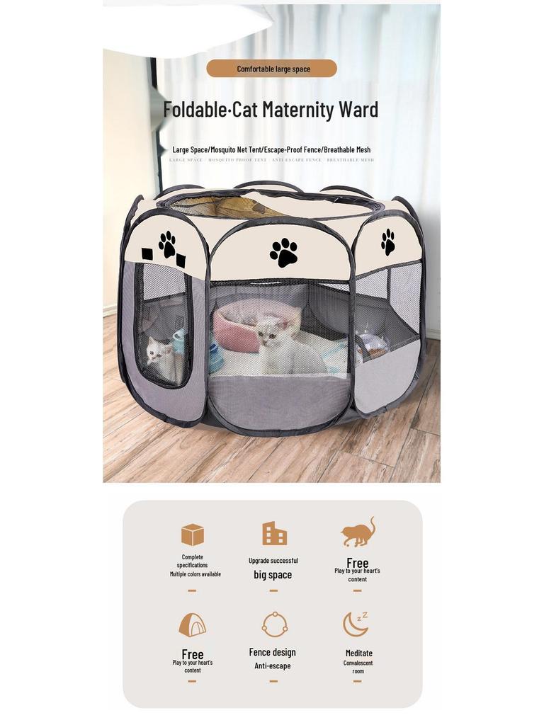 Tragbares achteckiges Haustierzelt: Faltbarer Katzen- und Hundekäfig aus Oxford-Stoff