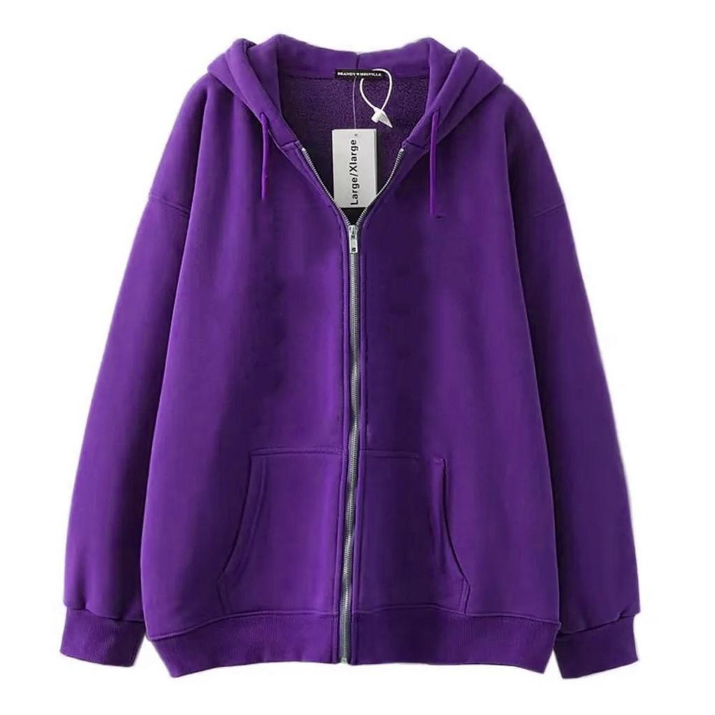 Felpa con cappuccio e zip lunga da donna, vestibilità larga, giacca casual con tasche