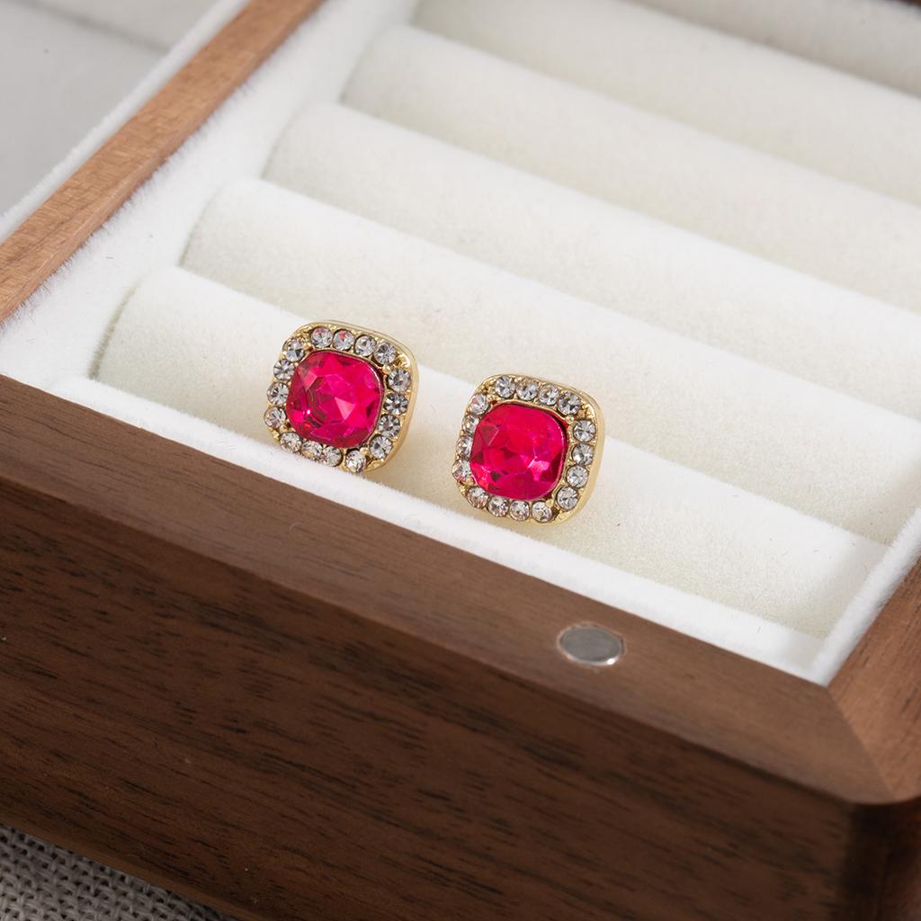 Simple Design Micro-Inlaid Colored Diamonds Super Flash Square Women'S Fashion Small Fresh Women'S Earrings
