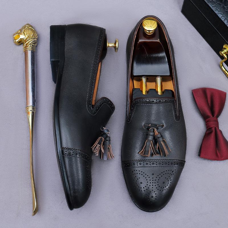 Fashion Luxury Gentleman Dress Shoe Men Business Office Handmade Tassel Braided Loafer Shoes Men Wedding Moccasins