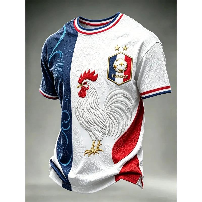 France Style T-Shirt Men Women 3D Print Textured Graphic Top Short Sleeve Casual Streetwear Breathable Quick Dry Summer Wear
